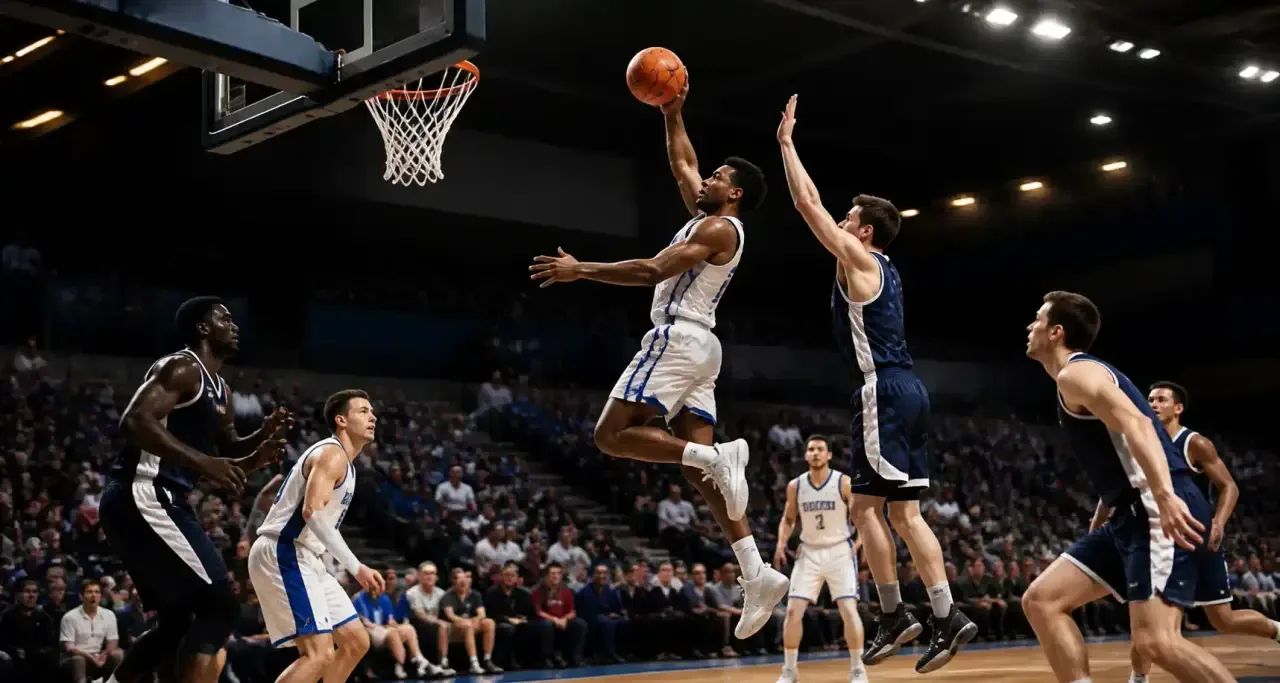 Match de basketball universitaire sur un campus