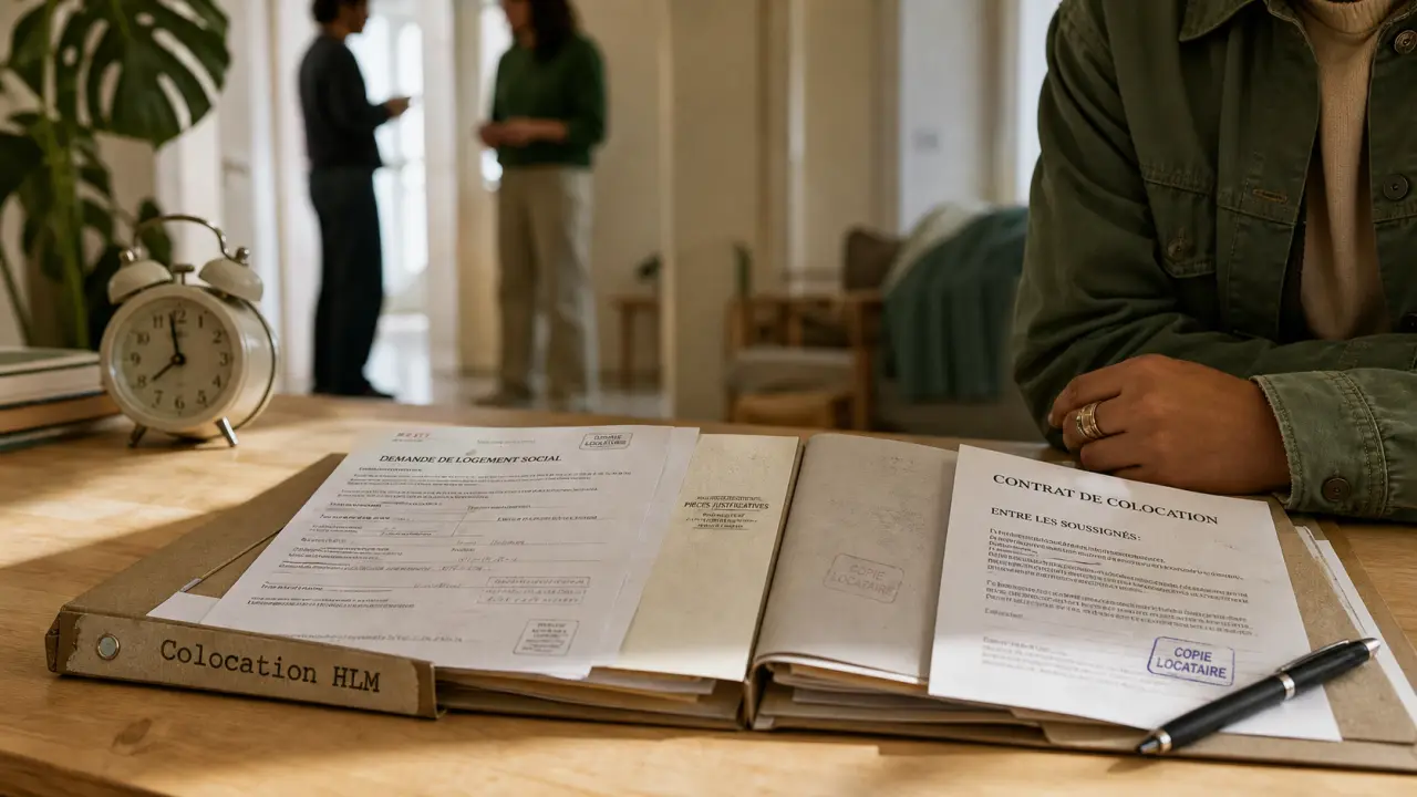 Colocation logement social : dossier HLM et bail individuel sur table