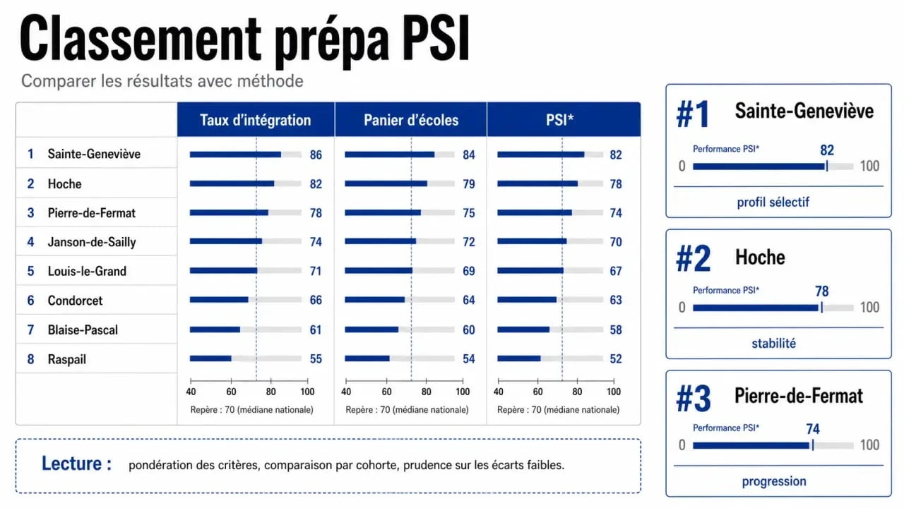 Classement prépa PSI : infographie éditoriale comparant les meilleures classes préparatoires PSI