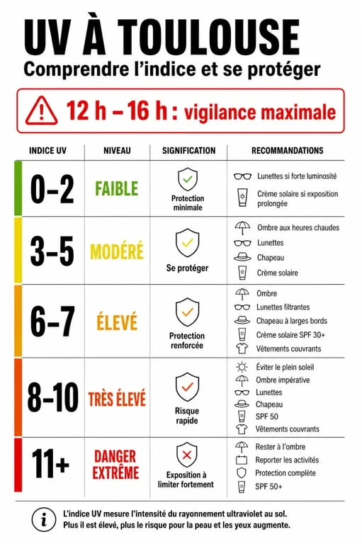Indice uv toulouse et protections recommandées selon les seuils