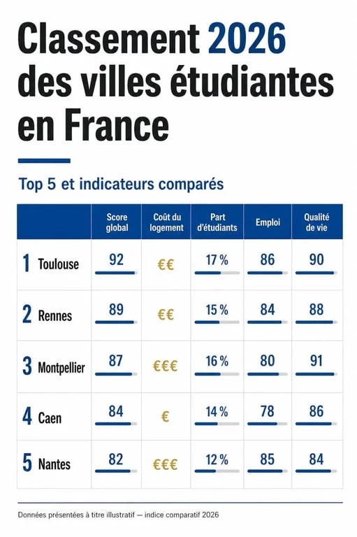 Classement ville étudiante France : infographie comparative des meilleures villes étudiantes en France