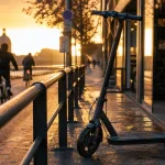 Trottinette électrique Toulouse près de la Garonne, boutique mobilité douce au fond