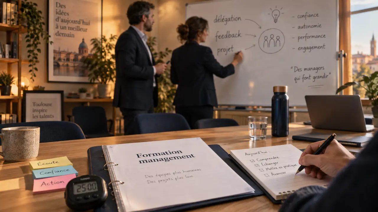 formation management toulouse en réunion, notes et tableau délégation
