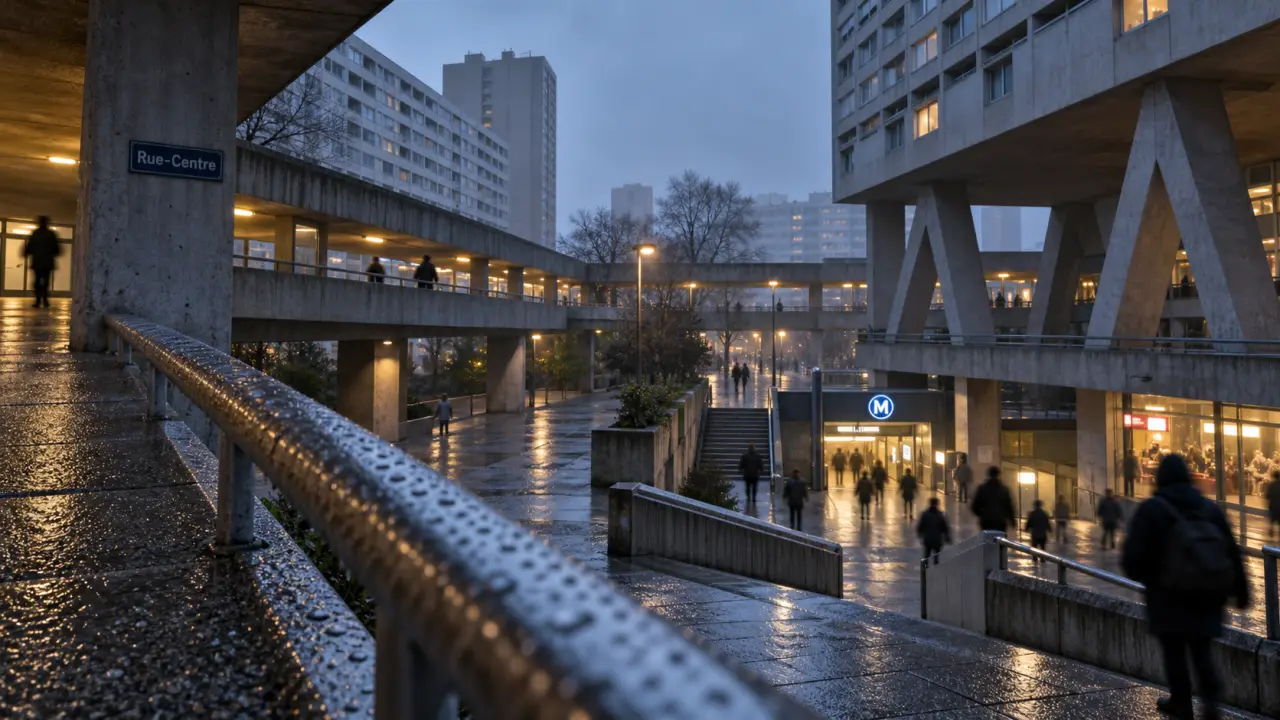 Photo Toulouse Mirail : rue-centre, dalles et station de métro